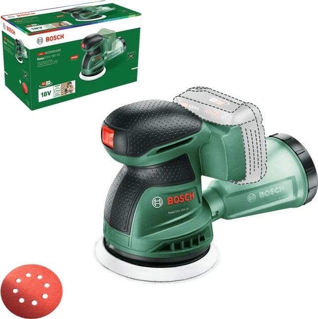 Lëmues orbital Bosch EasyOrbit 18V-10, 2.5Ah, pa kabllo, zi/gjelbër