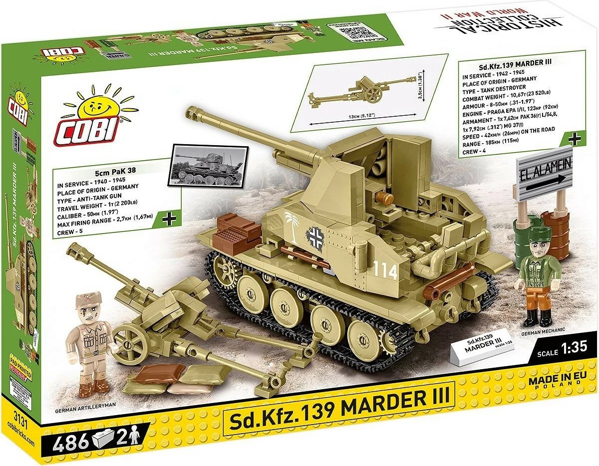 Set ndërtimi Cobi Klocki Sd.Kfz.139 Marder III, 486 pjesë, me 2 figurina, Bezh