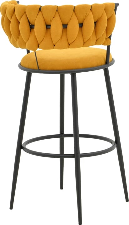 Karrige për bar Alkia, set prej 2 copë, material stof i verdhë, këmbë metalike të zeza, 50x56x95cm