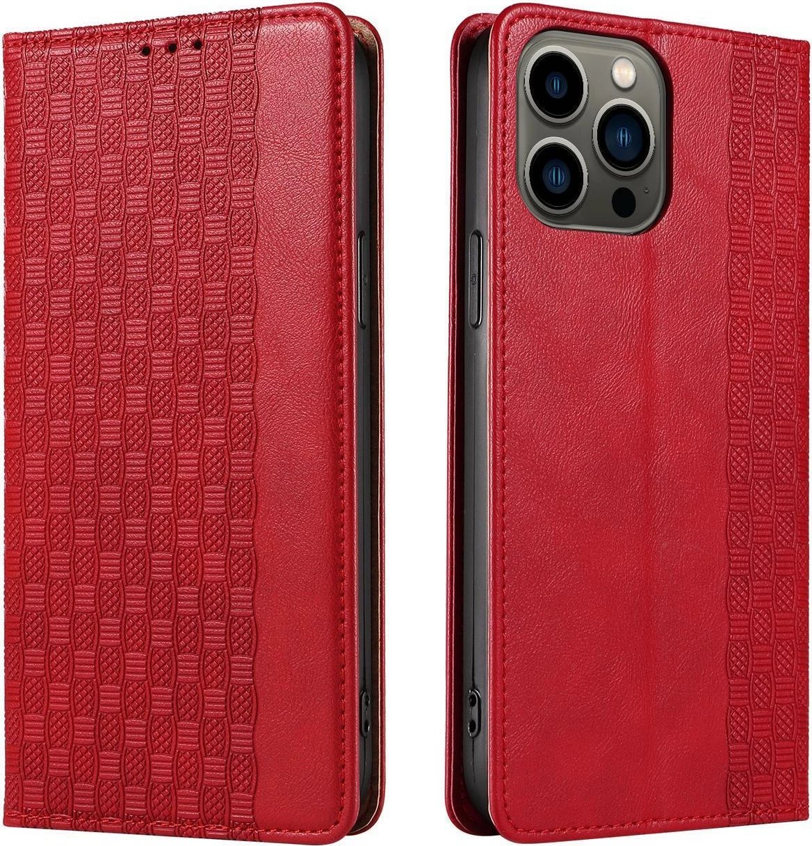 Mbështjellës Hurtel Magnet Strap Case për iPhone 13 Pro, me portofol dhe rrip, Kuq