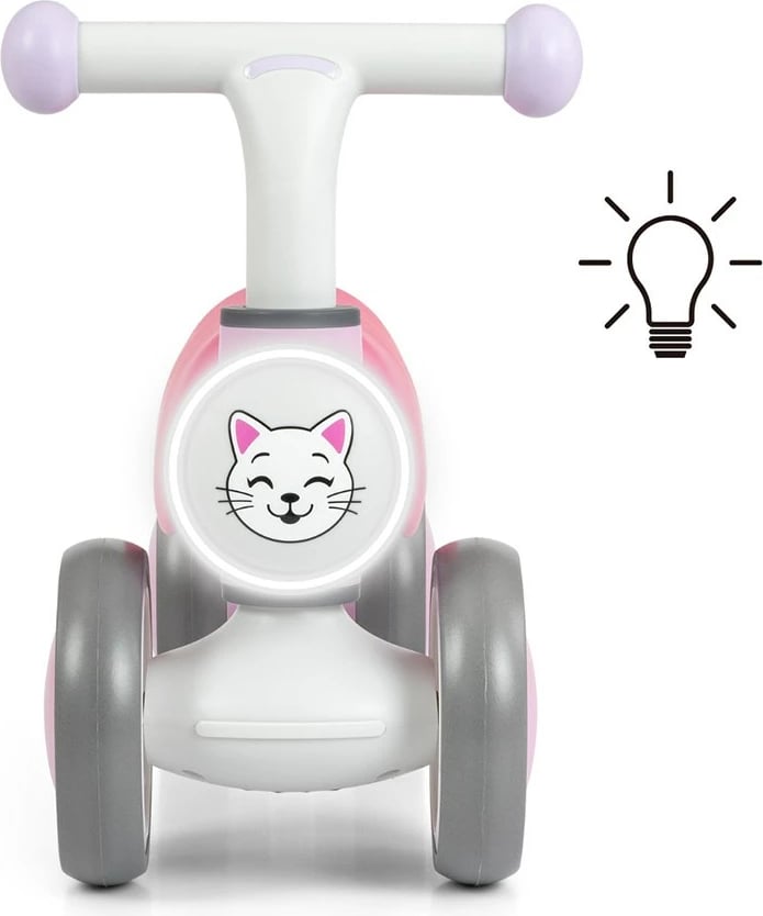 biçikletë pa pedale, Milly Mally, York, 4 rrota EVA 16 cm, dritë LED dhe tinguj, 12–36 muaj, rozë