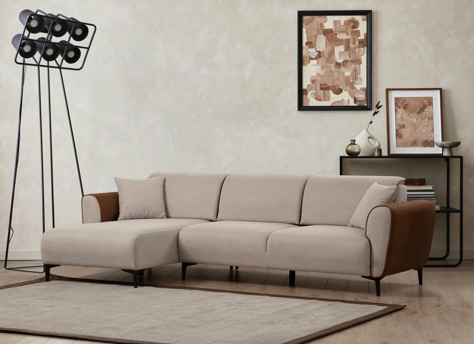 Kënd-sofë shtrat Atelier del Sofa, Aren majtas, bezhë, kanelë