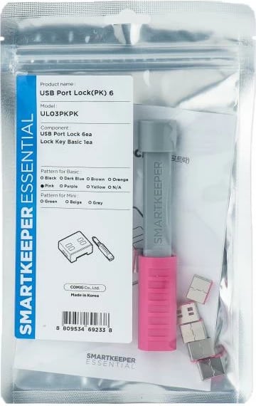 Bllokues porti USB, SmartKeeper, UL03PKPK SLSART-0012, çelës bazik, rozë, set 6x bllokues USB-A + 1x çelës