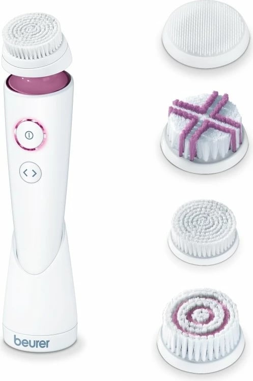 Furçë fytyre elektrike Beurer FC95, 3 shpejtësi, 2 mënyra rrotullimi, IPX7, bateri e integruar, 4 koka, e bardhë/vjollcë