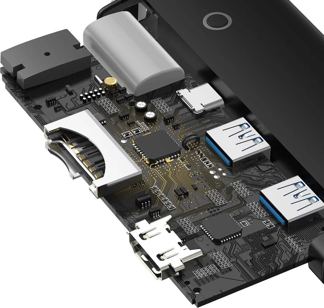 HUB multifunksional Baseus Lite Series WKQX050101, 2x USB 3.0, USB Type-C PD, HDMI 1.4, SD/TF, i zi