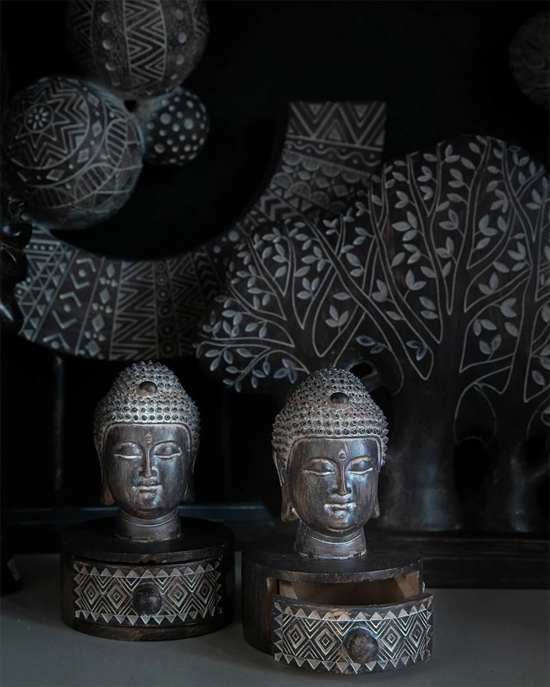 Dekor Buddha BADBA, polirezine, kafe-bardhë, 10x11x15cm