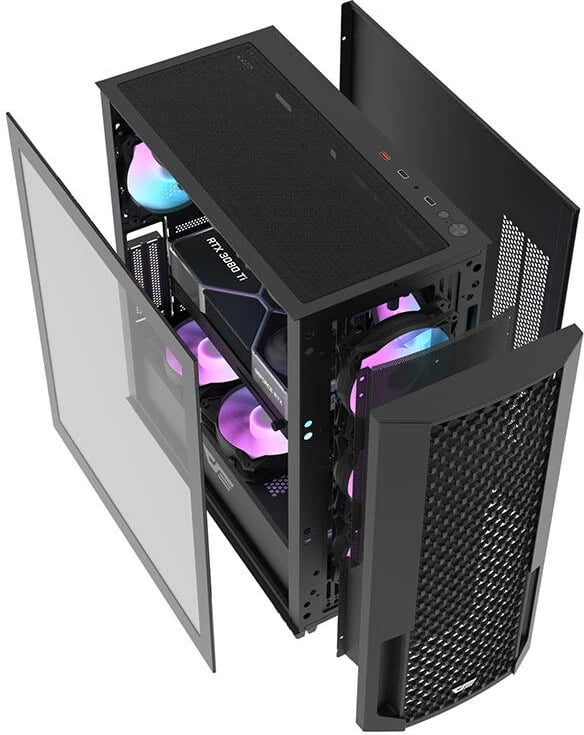 Kasë Darkflash DF2100 E-ATX/ATX me x4 ARGB fans, x8 120mm max, x2 HDD + x3 SSD, x7 slote zgjerimi, x360mm radiator, x1 USB 3.0 + x2 USB 2.0, anë xham i temperuar, e zezë