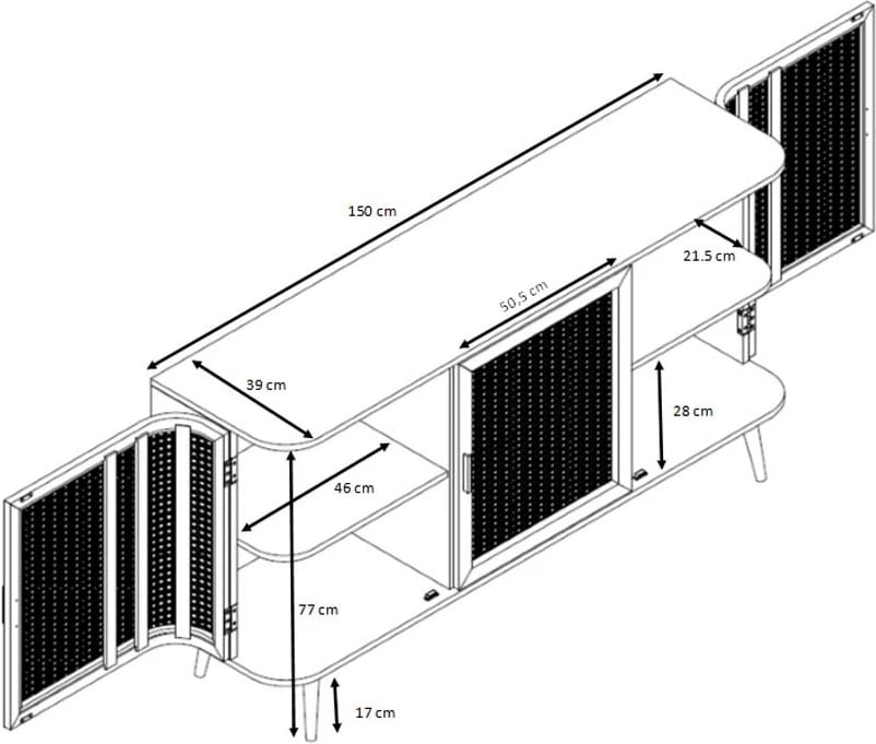 Bufe Monmarte, natyral, 150x39x77