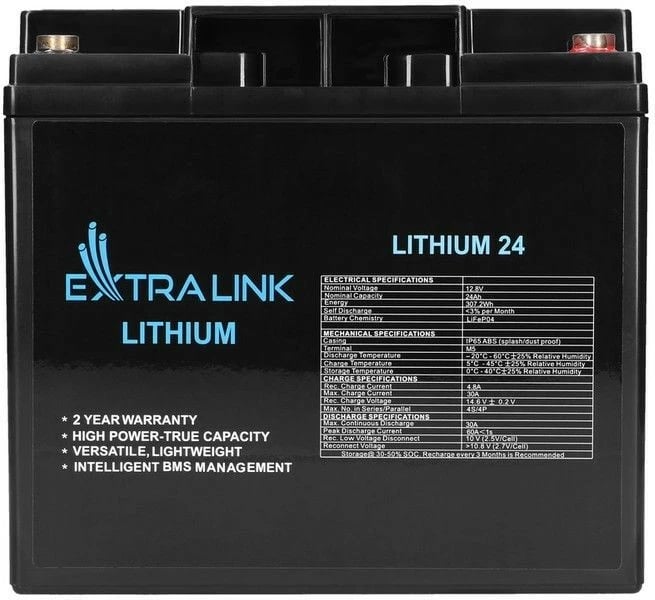 Bateri LiFePO4 Extralink EX.30424, 24Ah, 12.8V, e zezë Bateri LiFePO4 Extralink EX.30424, 24Ah, 12.8V, e zezë
