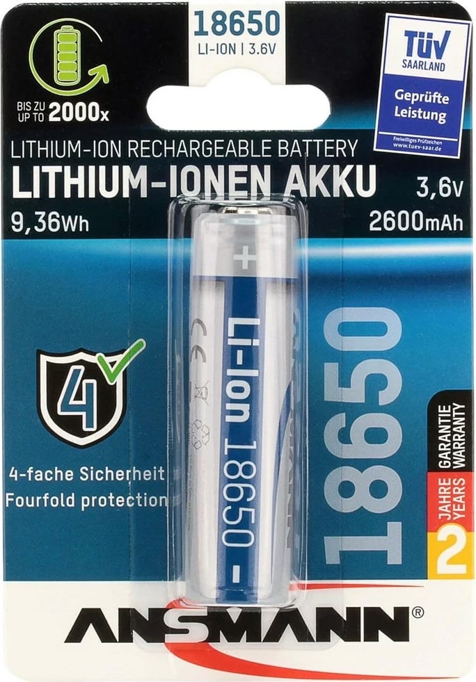 Bateri rikarikueshme ANSMANN 18650, 3400 mAh, Li-Ion, Argjend