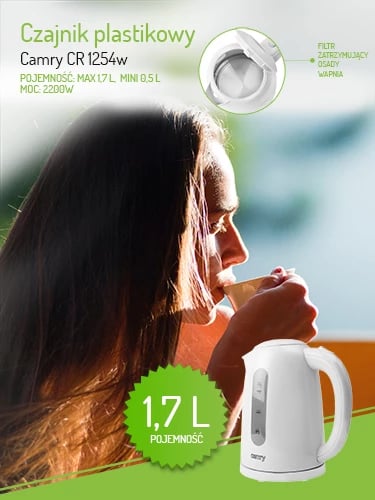 Çajnik elektrik, Camry, CR 1254, 1.7 L, i bardhë
