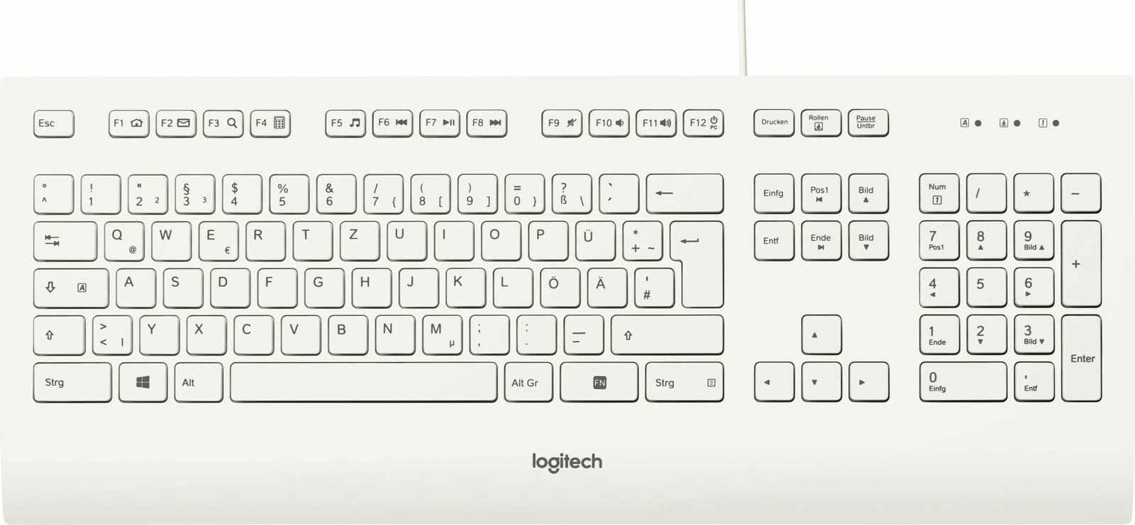 Tastierë Logitech K280e për Biznes, Full-size, Wired, USB, QWERTZ, Bardhë