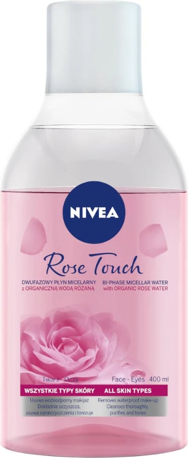 Lëng micellar dyfazësh për heqje grimi Nivea Rose Touch për femra, 400ml