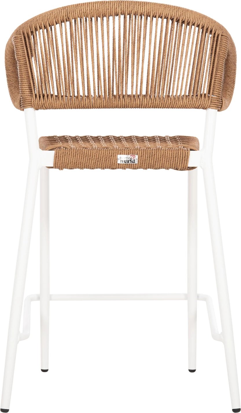 Karrige për bar, lartësi mesatare, EULO FH6087.02, alumin në të bardhë, ratan sintetik në bezhë, 60x60x99H cm