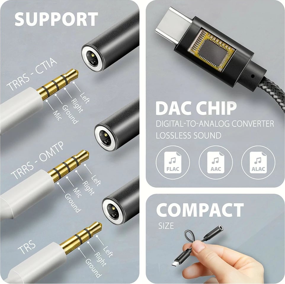 Kartë zanore e jashtme AXAGON ADA-HC, USB-C në 3.5mm, DAC 32-bit, 384kHz, E zezë