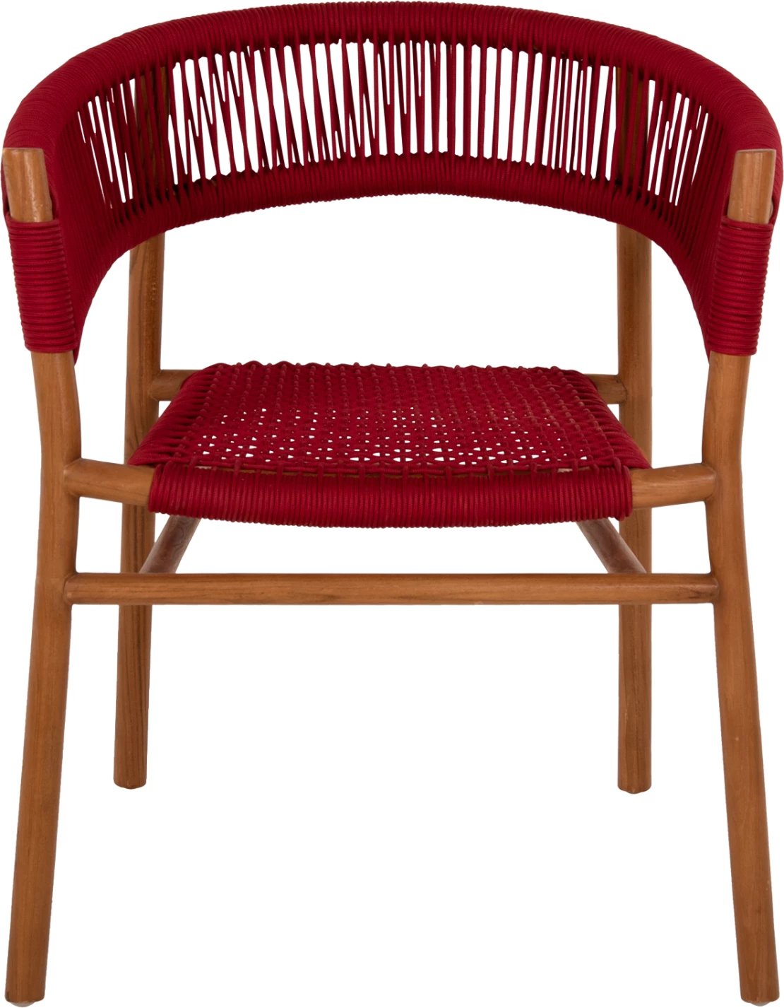 Karrige ngrënieje me krahë IRVING, dru TEAK, ngjyrë natyrale dhe litar i kuq burgundy, FH9797, 60x55x75H cm