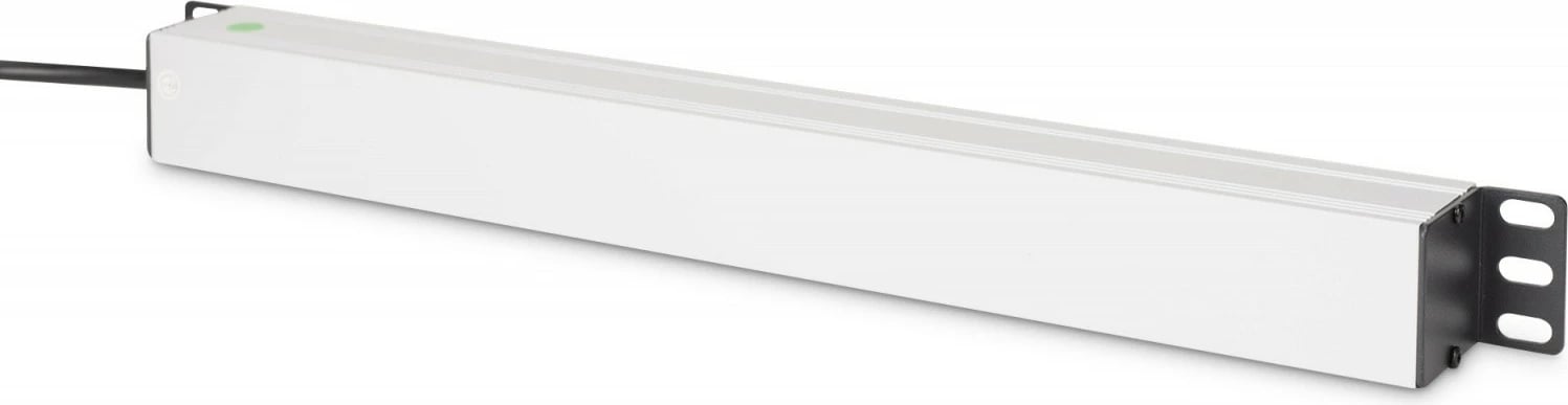 PDU shirit prizash Rack 19", Digitus, DN-95437, 9 dalje Schuko 45°, IEC C14, kabllo 2 m, 10A, 1U, alumin, zi/argjend