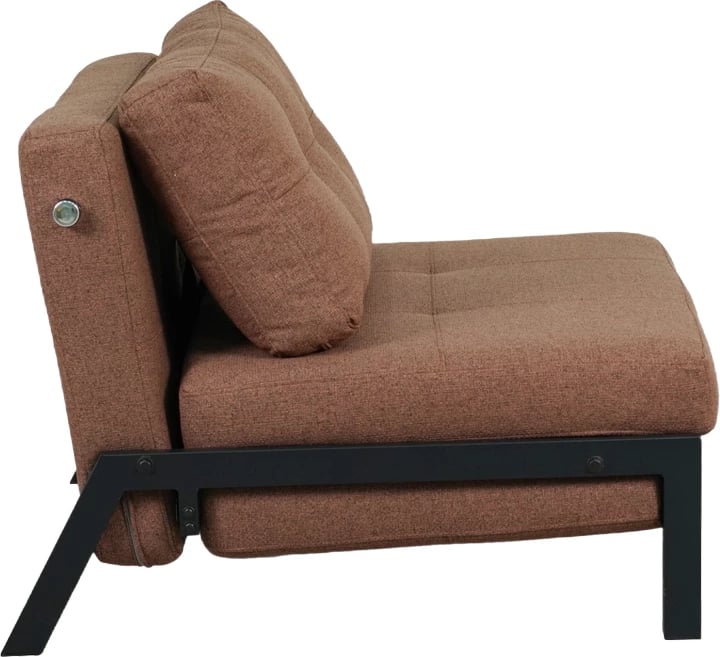 Poltronë-krevat Fancy, material tekstili, ngjyrë kafe, këmbë të zeza, 95x98x70cm