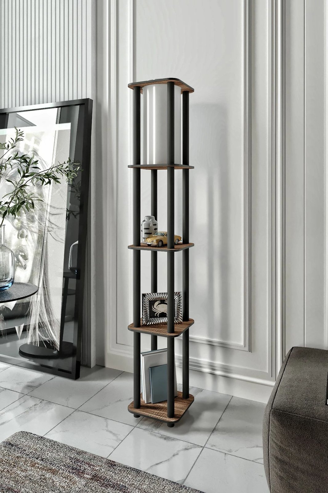 Llambë dyshemeje Opviq, Estantes Square, ngjyrë arre