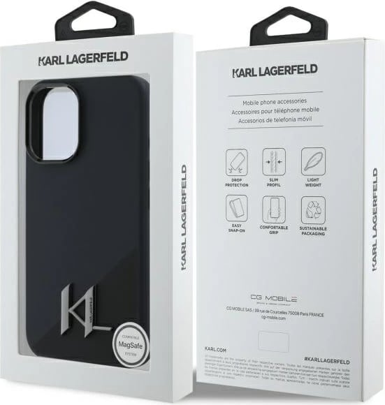 Mbështjellës Karl Lagerfeld Silicone Shadow Metal Initial MagSafe për iPhone 16, Zi