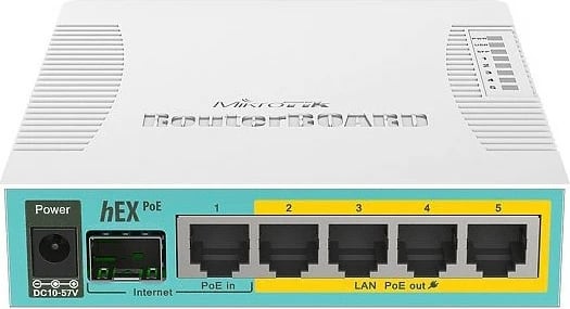 Router MikroTik hEX PoE, 5 porte gigabit, i bardhë