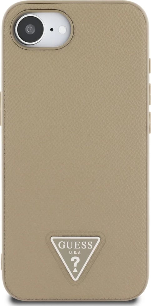 Mbështjellës Guess Grained Triangle MagSafe për iPhone 16e, Kafe Mbështjellës Guess Grained Triangle MagSafe për iPhone 16e, Kafe