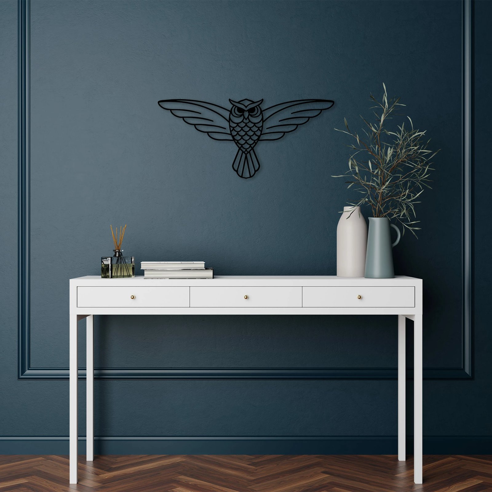 Aksesor dekorativ metalik për mur, formë buf, Wallity, 17x38cm