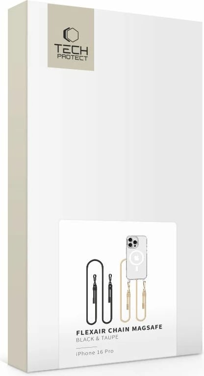 Mbështjellës Tech-Protect FlexAir Chain MagSafe për iPhone 16 Pro, Transparent + 2 litarë (i zi dhe bezhë)