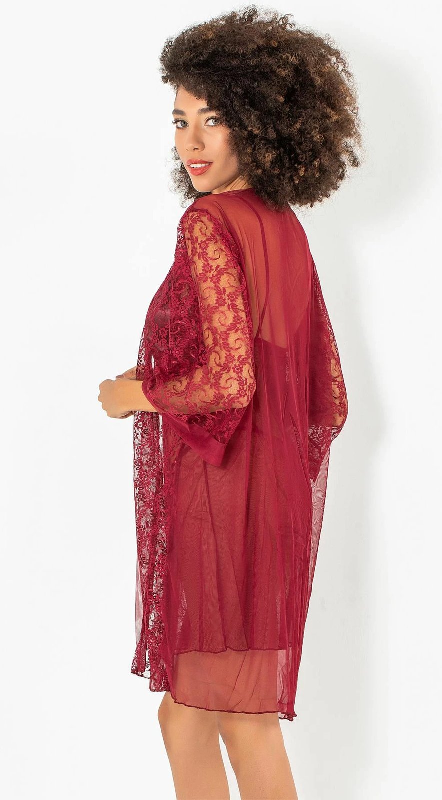 Set fustan nate me mantil mëngjesi Jumeon, ngjyrë e kuqe Claret, 011-008003