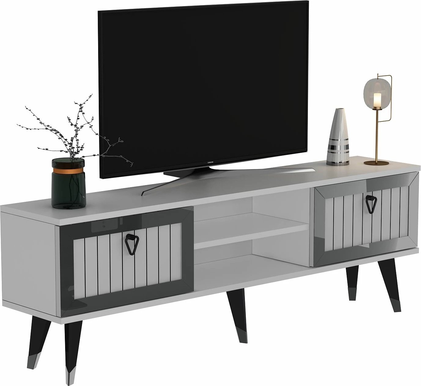 Komodë TV Skye Decor, Lidya, e bardhë, argjend