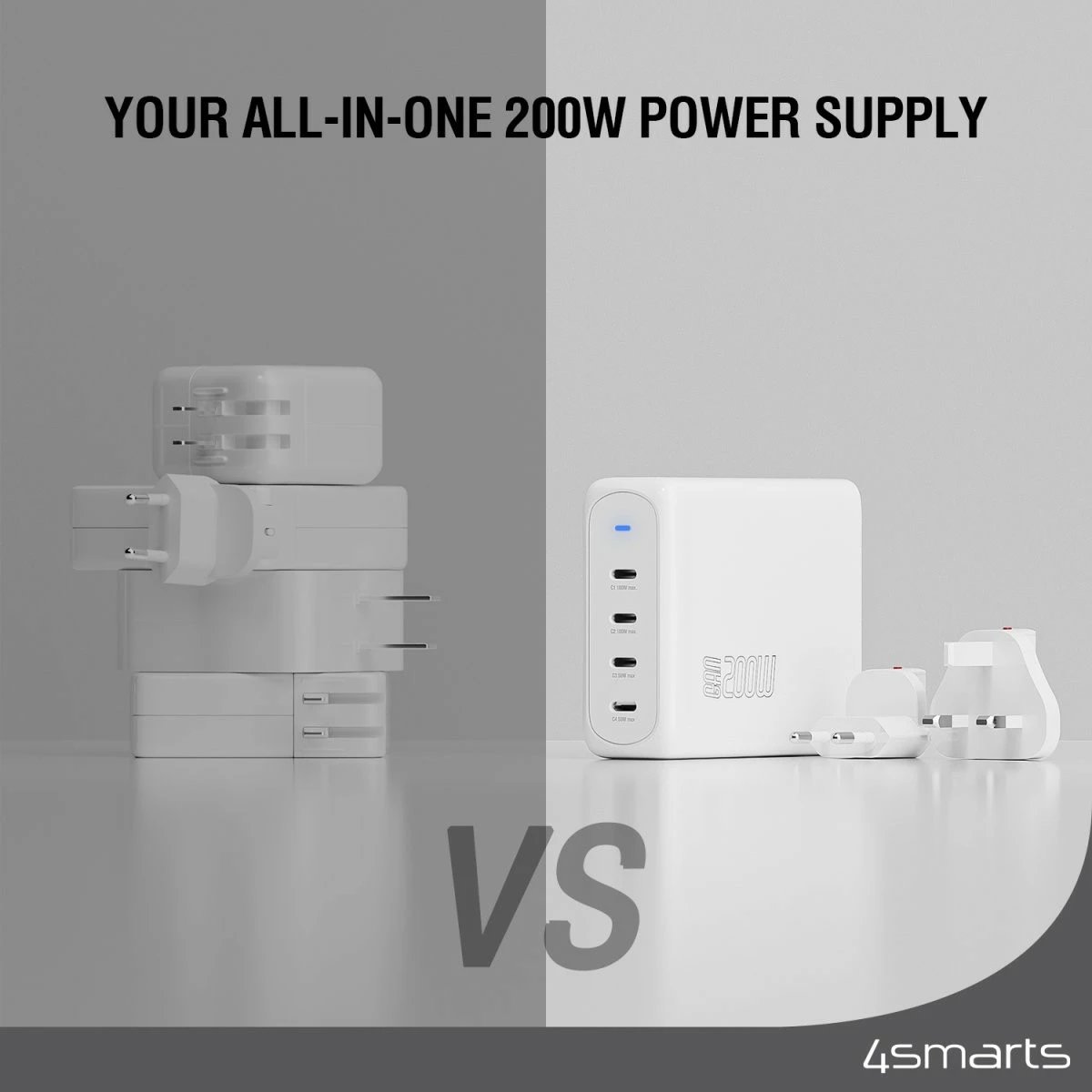Karikues universal 4smarts 544200, 200W, 4 porte USB, i bardhë