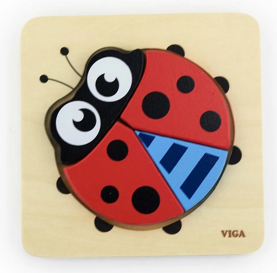 Puzzle druri, Viga, Ladybug, 4 pjesë, 18+ muaj, 145x145x18 mm, shumëngjyrëshe