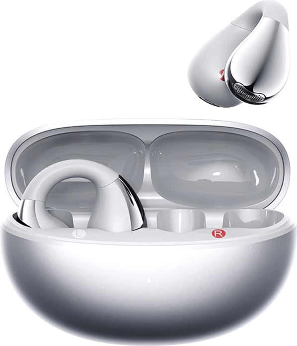 Kufje TWS QCY Crossky Clip C30S, Open-Ear, LDAC Hi-Res, Bluetooth 6.0, 40 orë, IPX5, USB-C, argjendtë