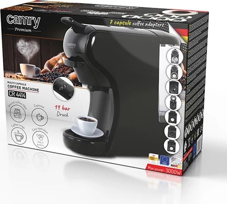 Makineri espresso multi-kapsula, Adler CR 4414bb, pompë 19 bar, 0.6L, 1450W, e zezë