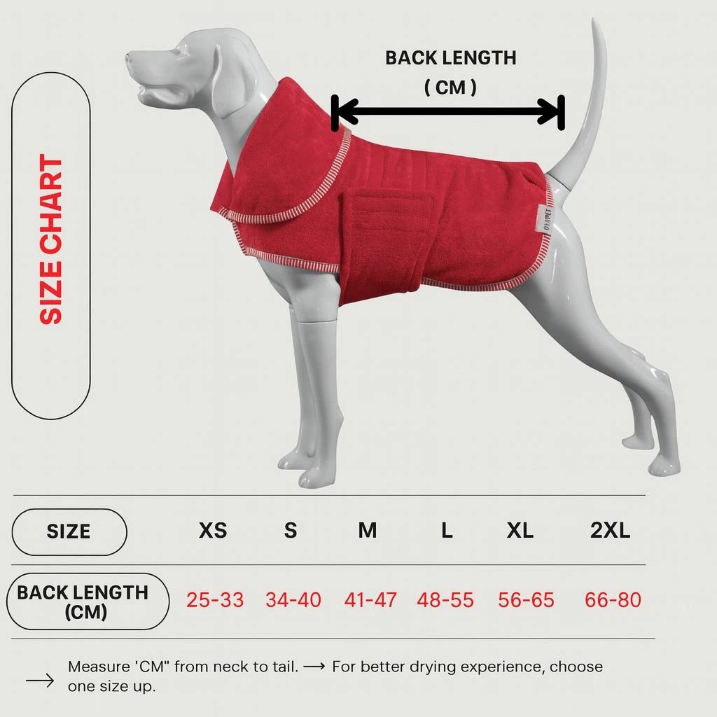 Rrobë banje për qen, e kuqe, Paws & Whiskers, Drygown, XL