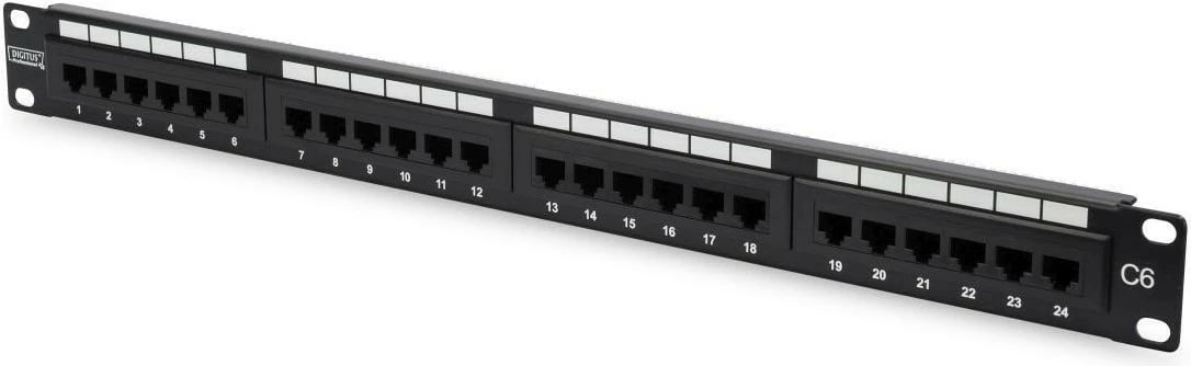 Patch panel Digitus DN-91624U, 24 porta, CAT 6, 1U, 19", e zezë