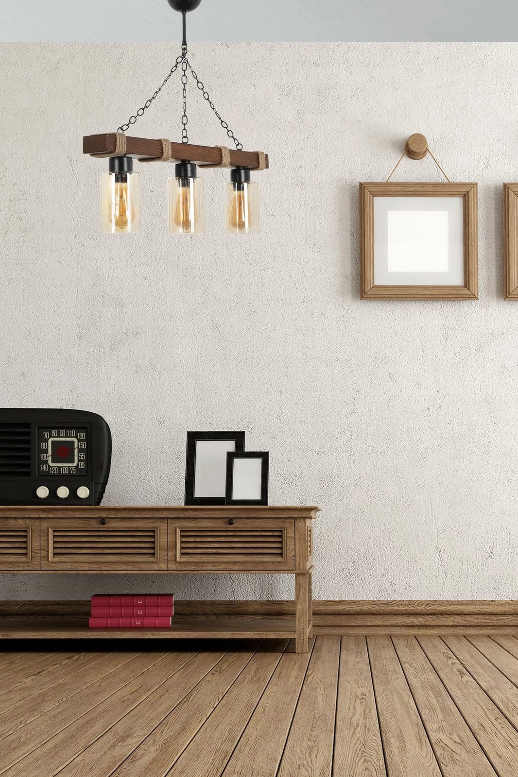 Llambë tavani prej druri, 3 copa, xham i verdhë, Opviq Jasmin