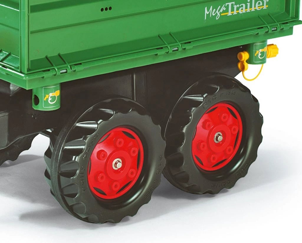 rimorkio lodër dy-akshe për traktor me pedale, Rolly Toys Mega Trailer, mekanizëm shfryrje/tipping, 88x47x45 cm, jeshile