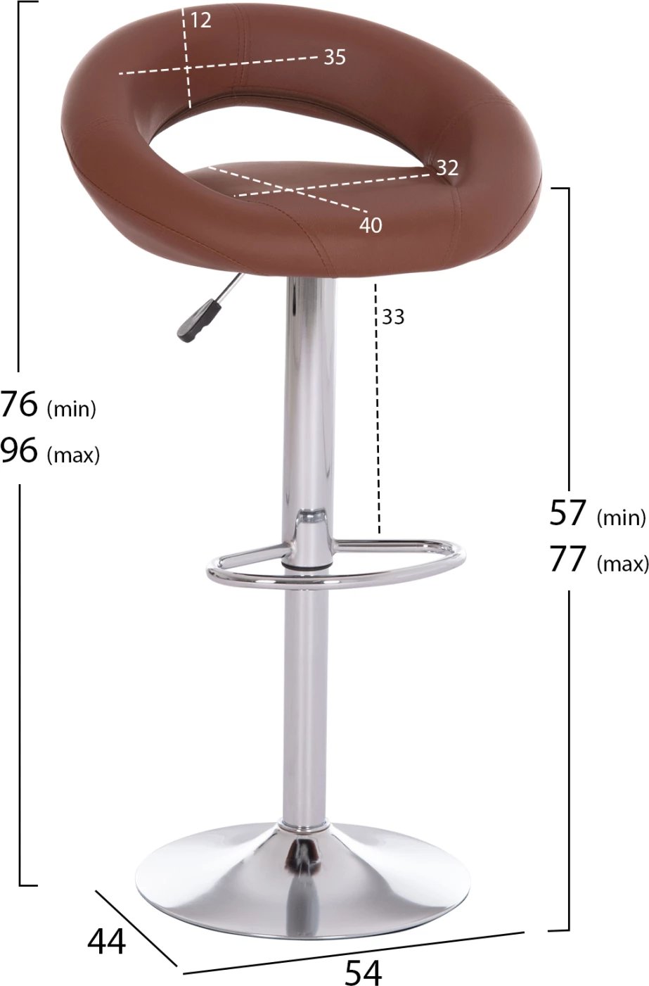 Karrige për bar REA, rrotulluese, lëkurë PU kafe, me amortizator, 54x47x96cm, set prej 2 copë