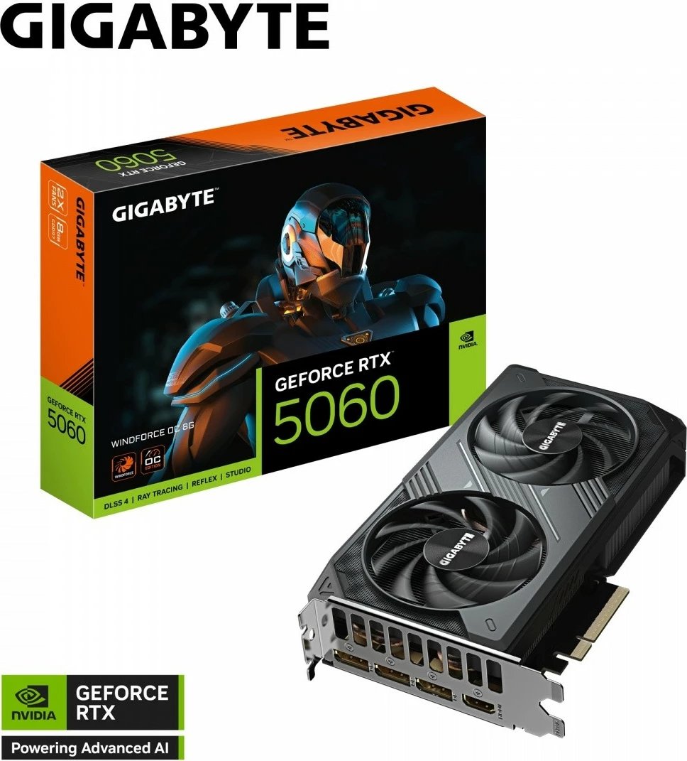 Kartelë grafike Gigabyte GeForce RTX 5060 WINDFORCE OC, 8 GB GDDR7, e zezë