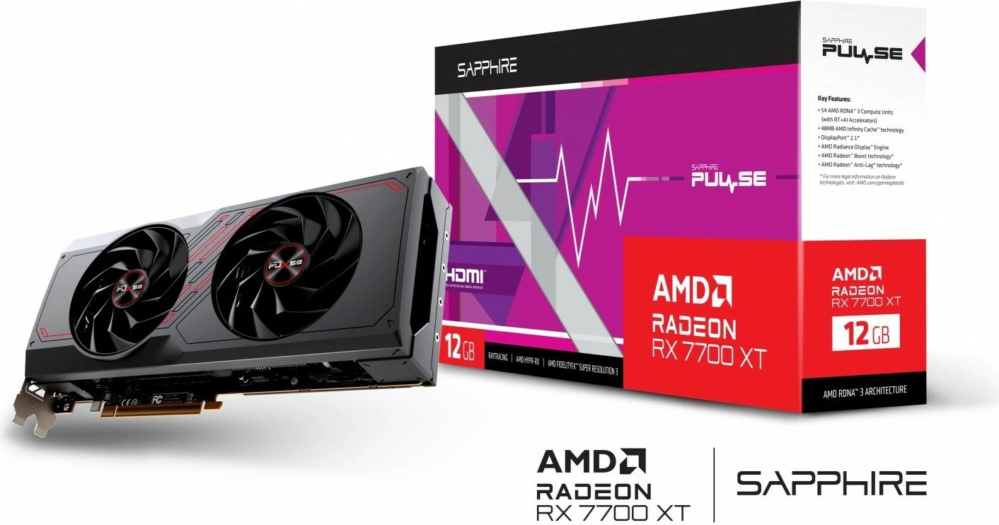 Kartelë grafike Sapphire Radeon RX 7700 XT Gaming 12GB GDDR6, PCI-E 4.0, 2DP/2HDMI, e zezë