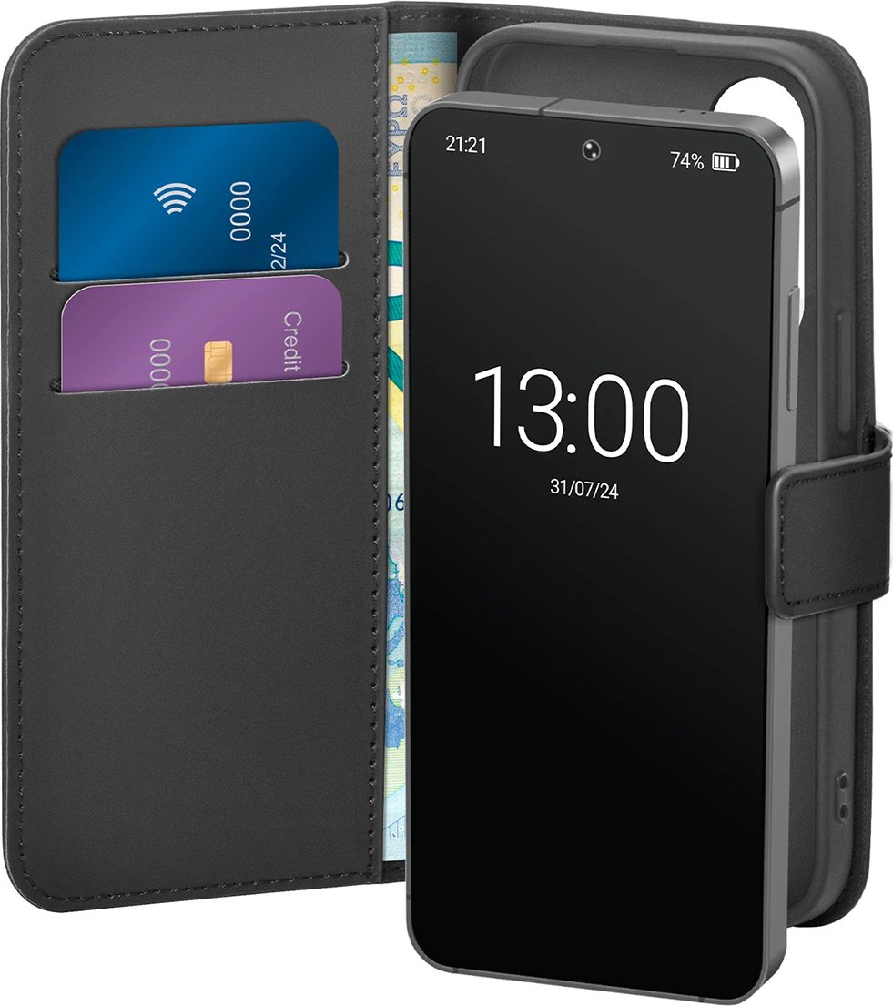 Mbështjellës Puro Booklet Case me flip dhe portofol për Samsung Galaxy S25, e zezë