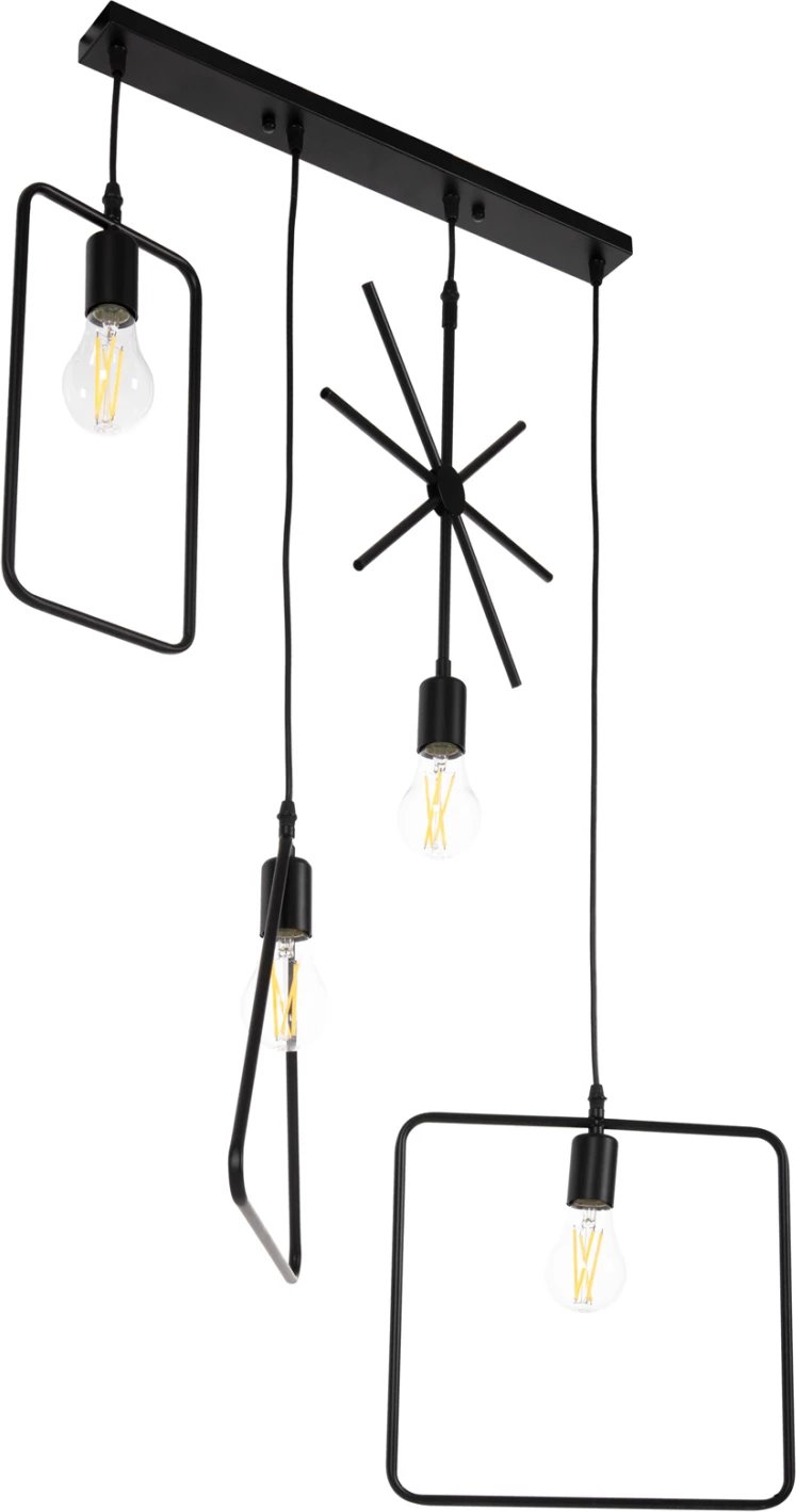 Llambë varëse tavani 4-drita, metal i zi, forma gjeometrike, FH4099, 70x38x106H cm Llambë varëse tavani 4-drita, metal i zi, forma gjeometrike, FH4099, 70x38x106H cm