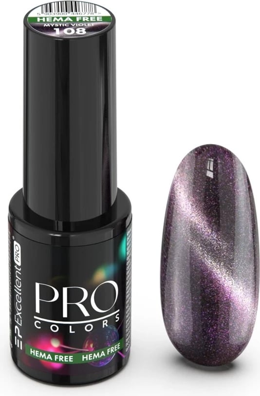 Llak për thonj për femra Excellent PRO Colors Hema Free CatEye Hybrid 108 Mystic Violet, 7g