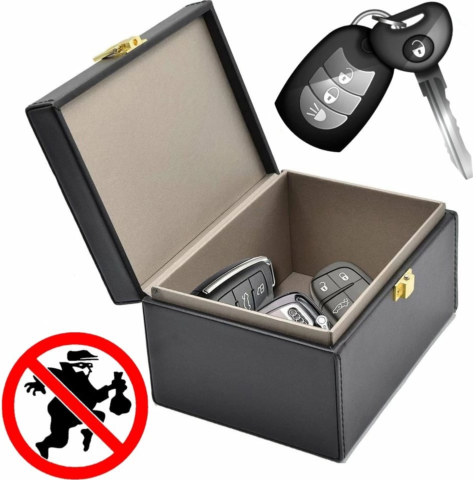 Kuti Faraday Hurtel për bllokim sinjali, për çelësa makine dhe celular, e zezë