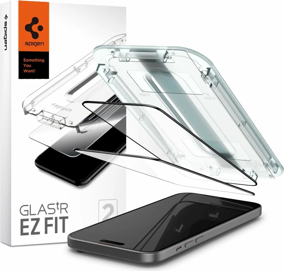 Xham i temperuar Spigen Glas.tR EZ Fit FC për iPhone 15 Plus, 2 copë, Zi