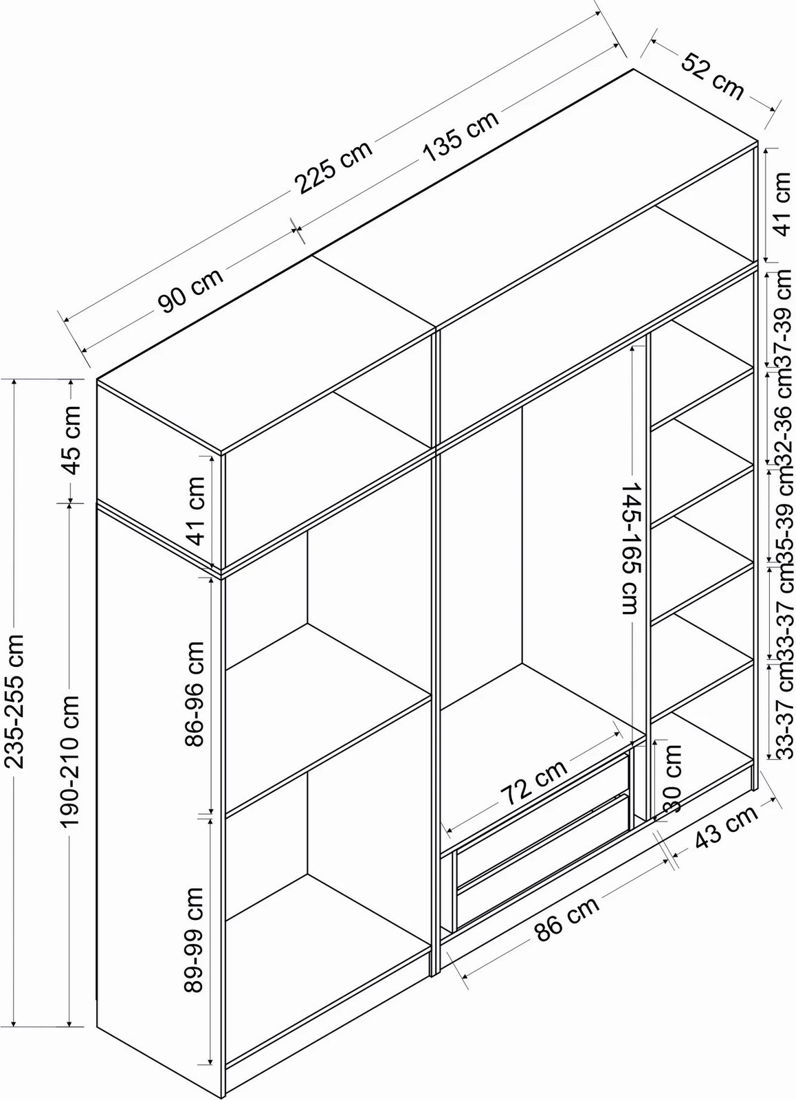 Dollap Skye Decor, ngjyrë antracit, 225x235x52cm