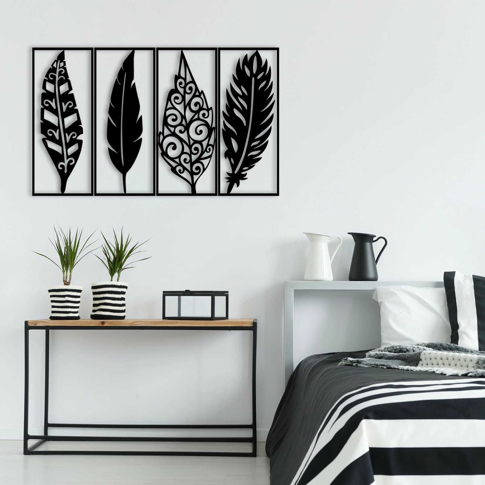 Aksesor dekorativ metalik për mur Wallity, Safderun, ngjyrë e zezë, 100x60cm