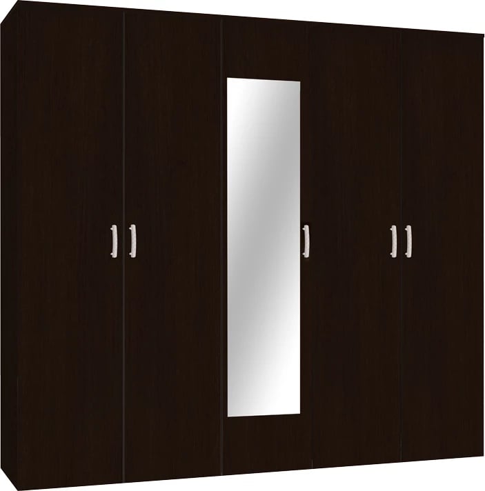 Dollap pesë-fletësh me pasqyrë, ngjyrë wenge, 220x52x200cm