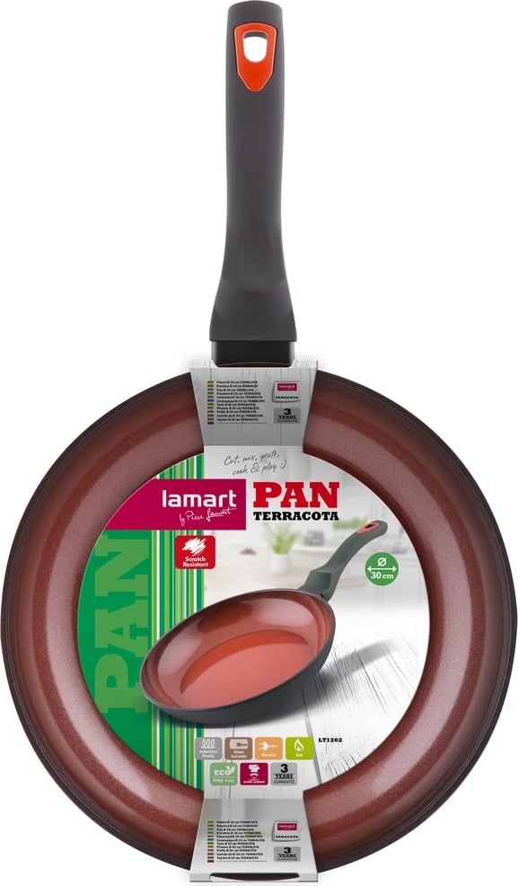 Tigan alumini Lamart LT1202, 30cm, i hirtë/kuqe